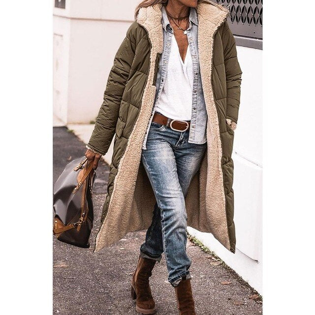 Reversible long sherpa long coat