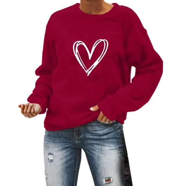 Heart Pattern Hoodie With Long Sleeves