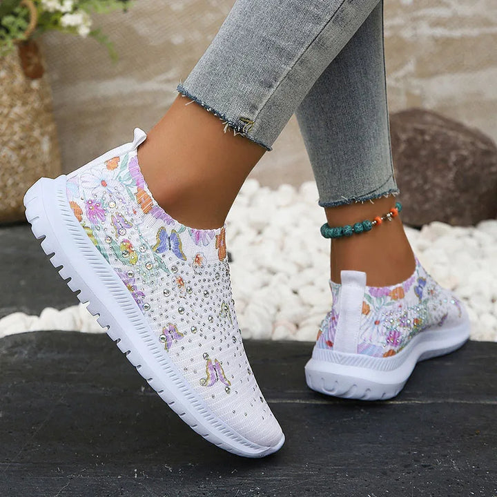 Breathable knitted platform shoes with floral pattern