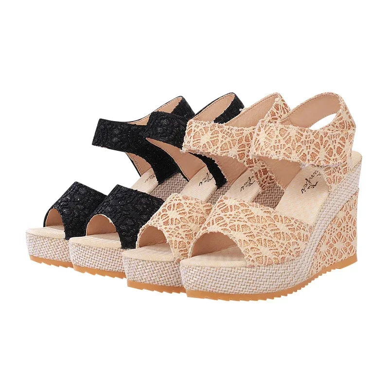 Wedge Heel Sandals Mesh Peep Toe Platform High Heel