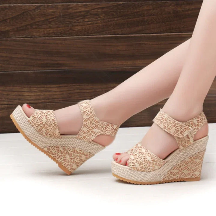 Wedge Heel Sandals Mesh Peep Toe Platform High Heel