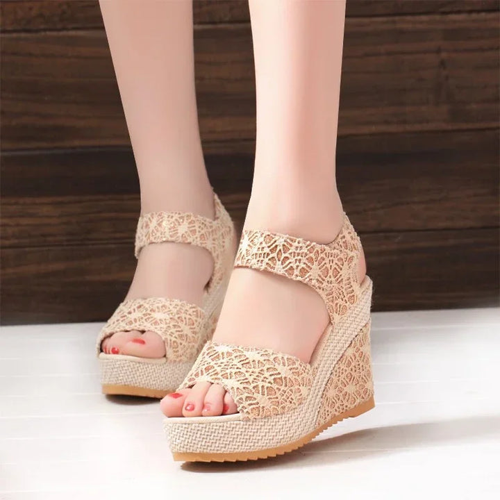 Wedge Heel Sandals Mesh Peep Toe Platform High Heel