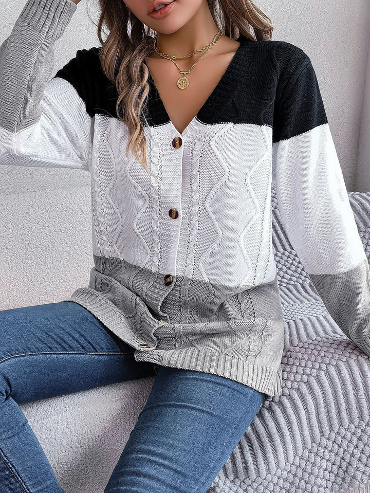 Long-sleeved cardigan with V-neckline