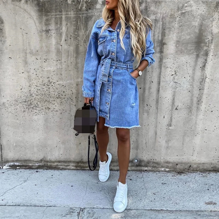 Denim Long Single-breasted Pocket Dress