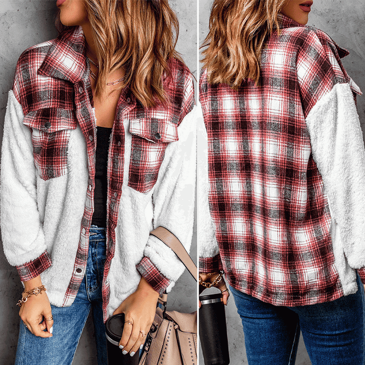 Warm checked fleece shirt for women