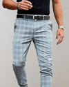 Slim Checkered High Waisted Men's Trousers