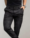 Slim Checkered High Waisted Men's Trousers