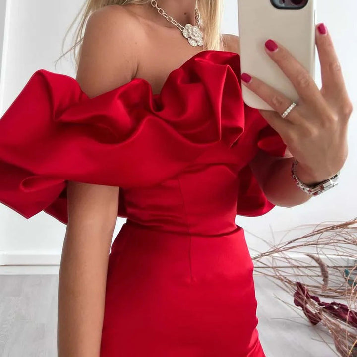 Satin mini off-the-shoulder dress