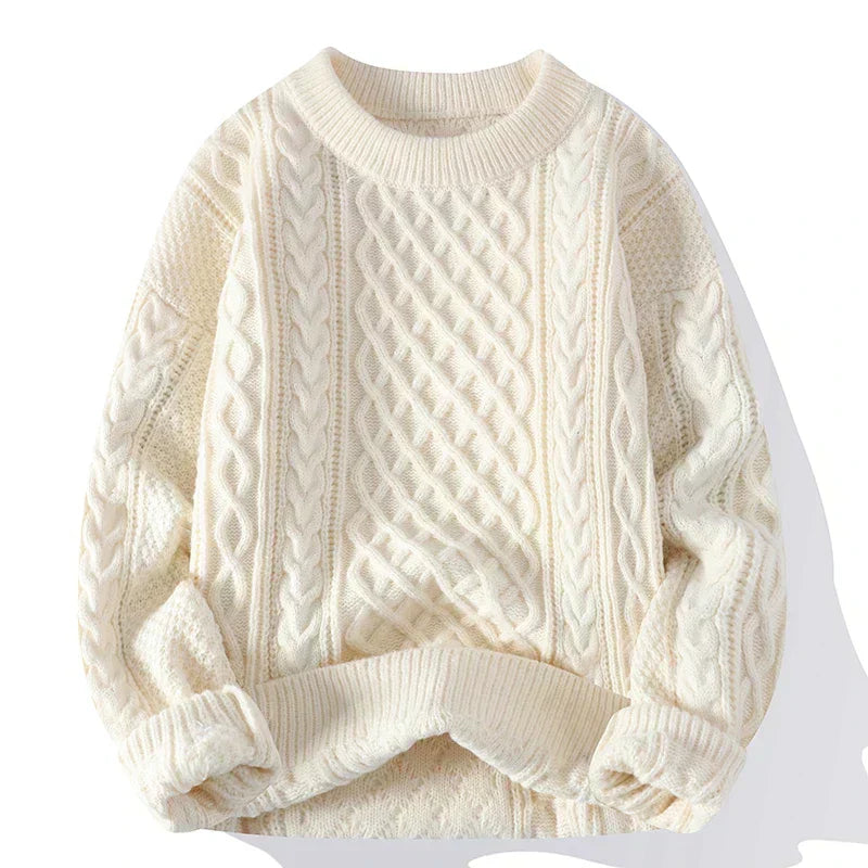 Men's - Cable Knit Crew Neck Jumper - Vintage Style