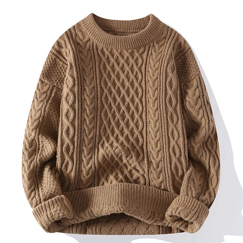 Men's - Cable Knit Crew Neck Jumper - Vintage Style