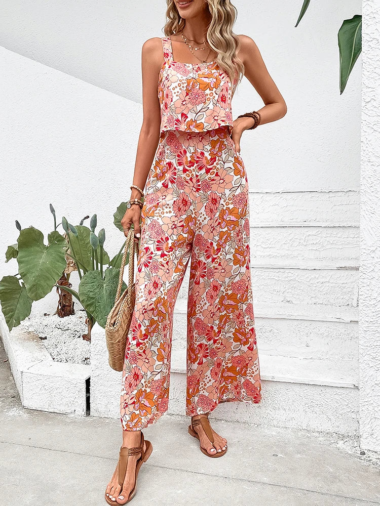 Stylish sleeveless jumpsuit with floral pattern