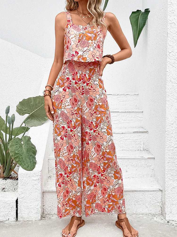 Jumpsuit With Wide Legs and Flowers