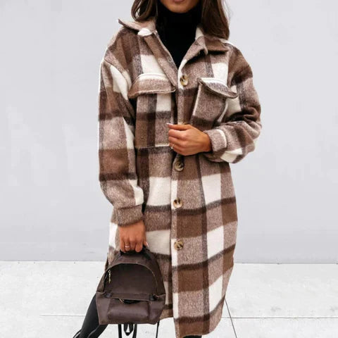 Chequered long coat