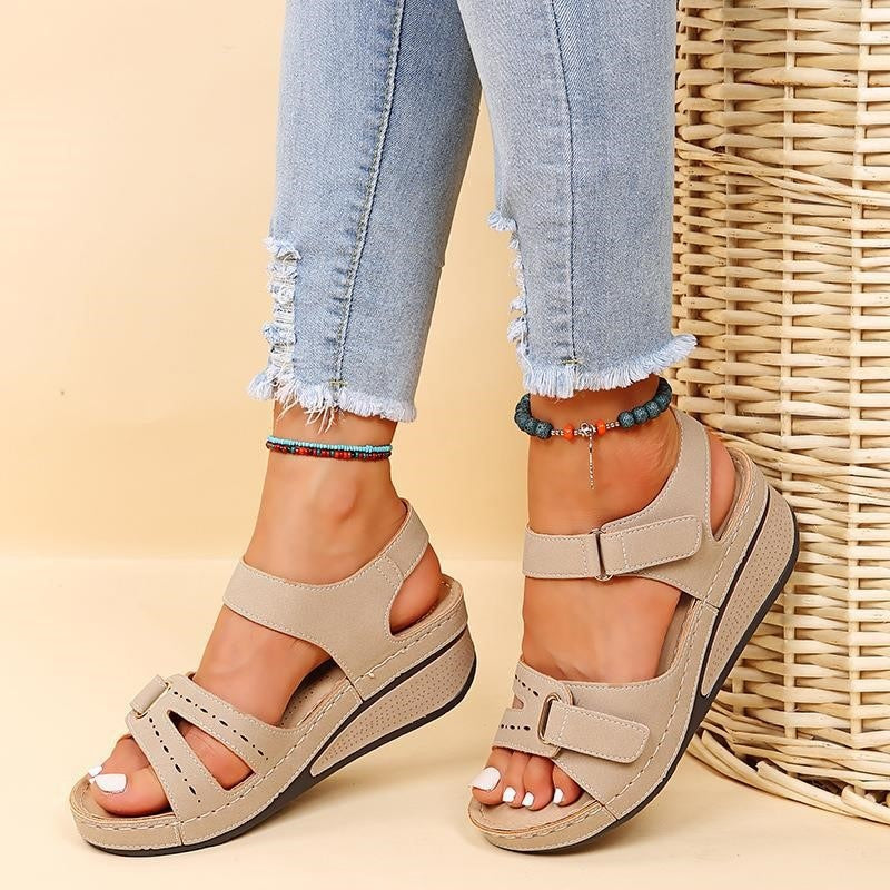 Women's - Casual Wedge Sandals - Adjustable Straps