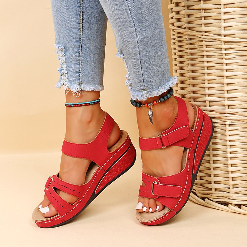 Women's - Casual Wedge Sandals - Adjustable Straps