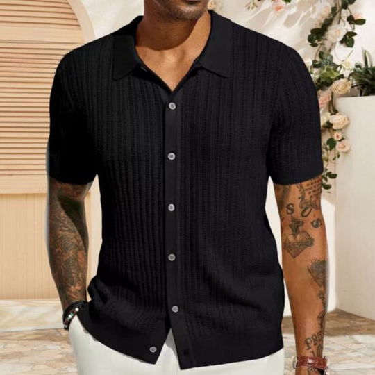 Men's - Casual Button-Down Shirt - Soft Ribbed Texture
