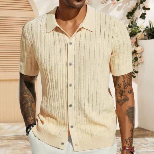 Men's - Casual Button-Down Shirt - Soft Ribbed Texture