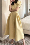 Women's - Elegant Round Neck Dress - Short Sleeves with Buckle Fastening - Stylish Women's Fashion