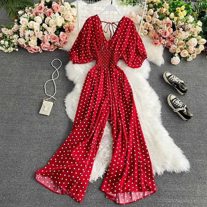 Jumpsuit with polka dot pattern