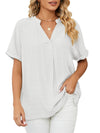 Short-sleeved chiffon shirt with V-neckline