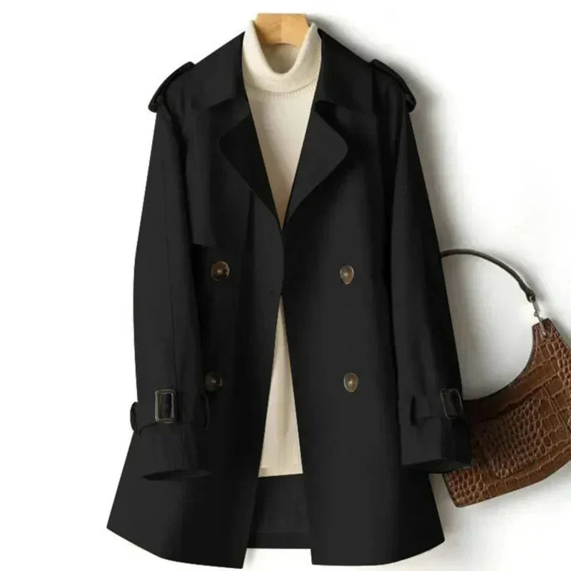 Women's - Double-Breasted Trench Coat - Adjustable Sleeve - Classic Design - Stylish Casual Outerwear