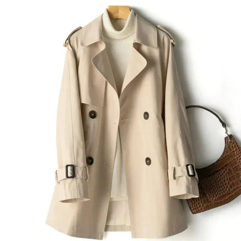 Women's - Double-Breasted Trench Coat - Adjustable Sleeve - Classic Design - Stylish Casual Outerwear