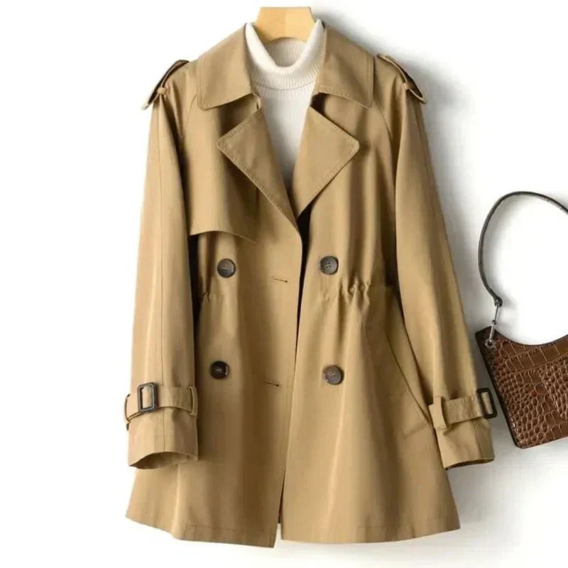 Women's - Double-Breasted Trench Coat - Adjustable Sleeve - Classic Design - Stylish Casual Outerwear