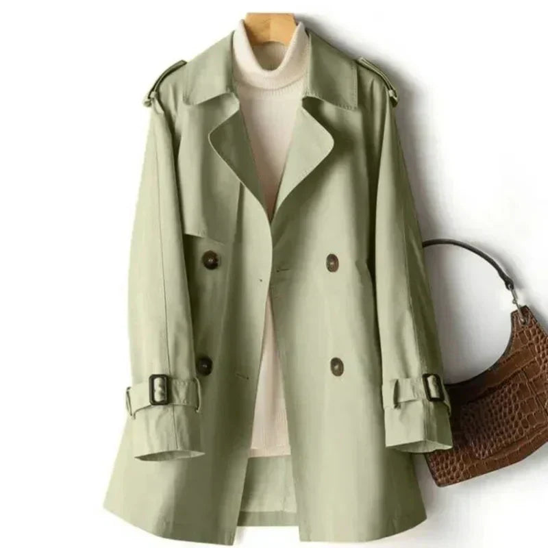 Women's - Double-Breasted Trench Coat - Adjustable Sleeve - Classic Design - Stylish Casual Outerwear