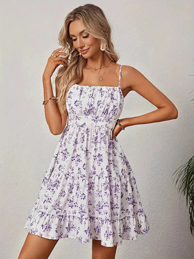 Women's - Mini Floral Spaghetti Strap Dress - Lightweight & Stylish Summer Party Outfit
