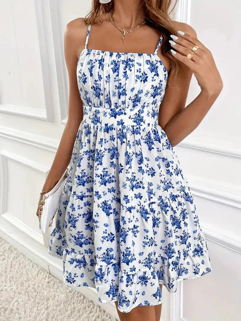 Women's - Mini Floral Spaghetti Strap Dress - Lightweight & Stylish Summer Party Outfit