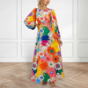 Long-sleeved maxi dress with bold floral pattern