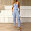 Striped jumpsuit with button placket and tie waist