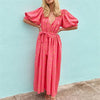 Maxi tunic dress with puff sleeves and heart motifs