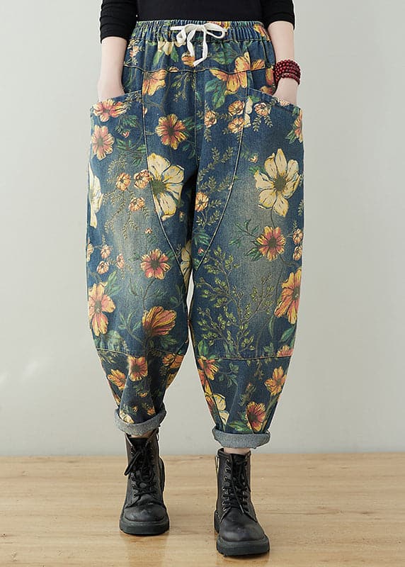 Printed trousers with drawstring