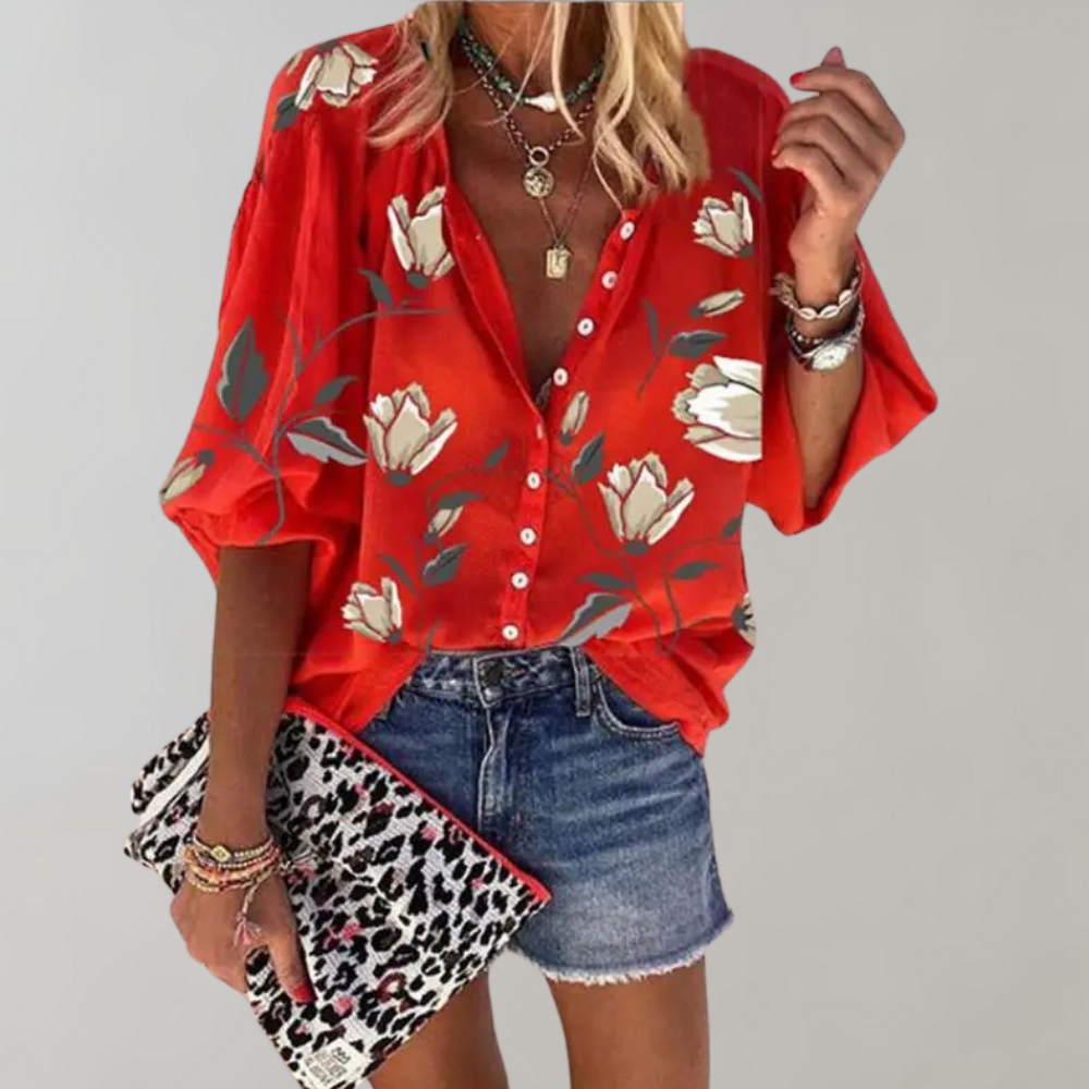 Summery women's blouse with floral pattern