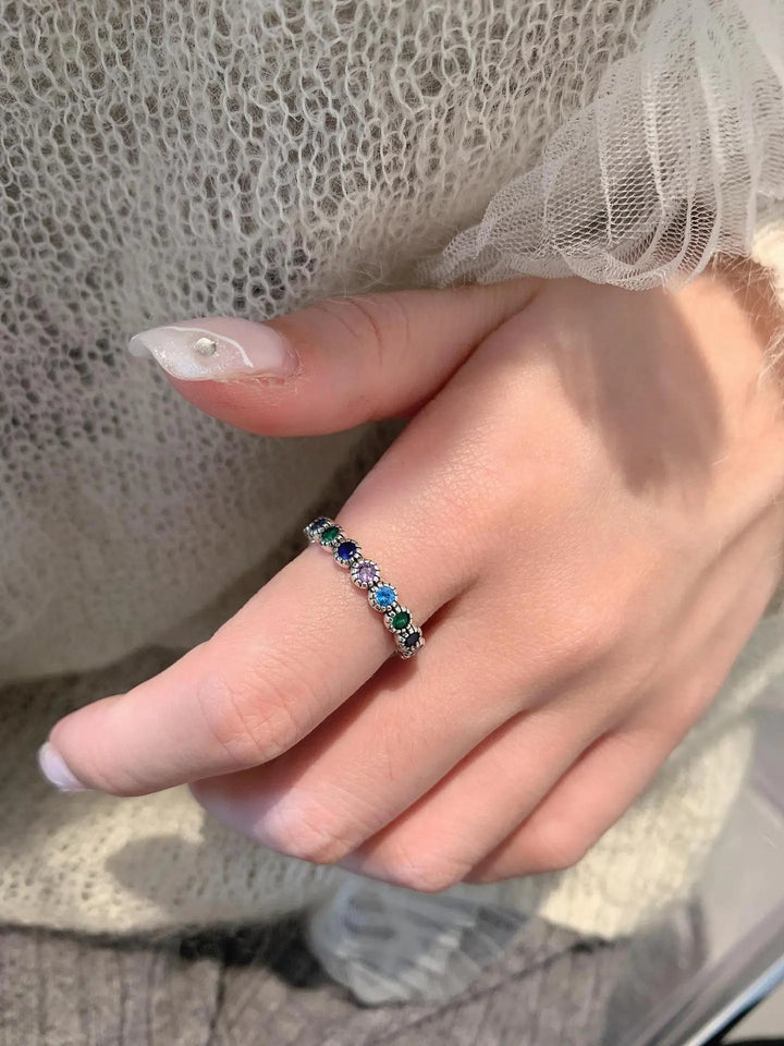 Floral Stone Silver Ring