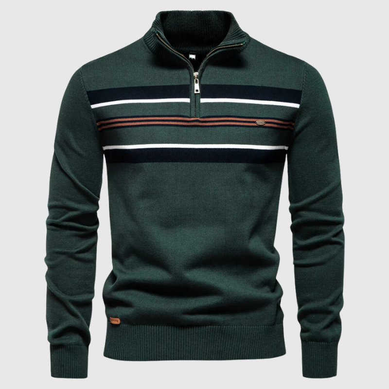 Men's - Half-Zip Striped Jumper - Modern Contrast Design