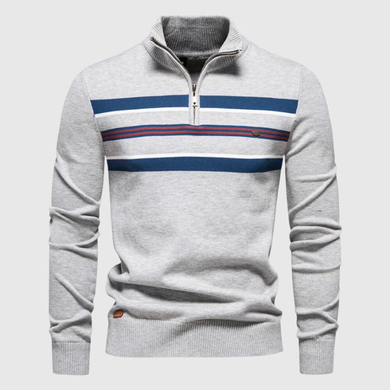 Men's - Half-Zip Striped Jumper - Modern Contrast Design