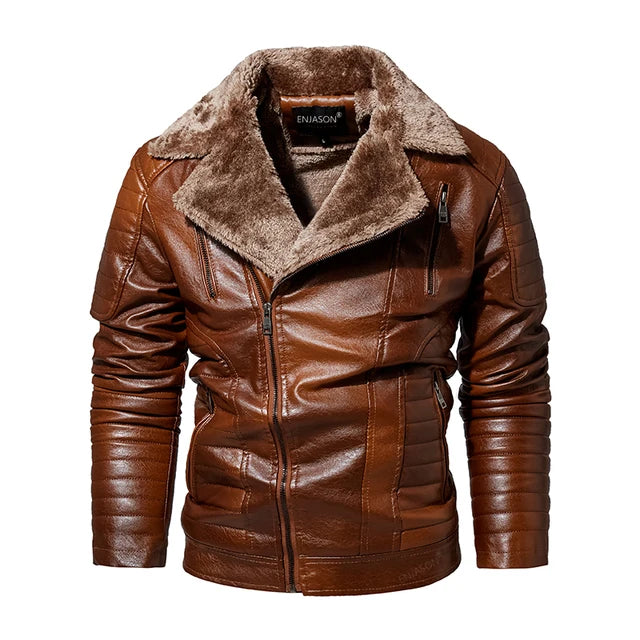 Leather Jacket Men with Fleece