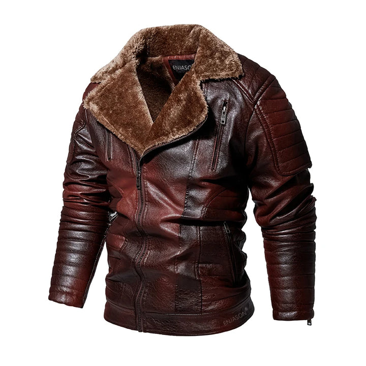 Leather Jacket Men with Fleece