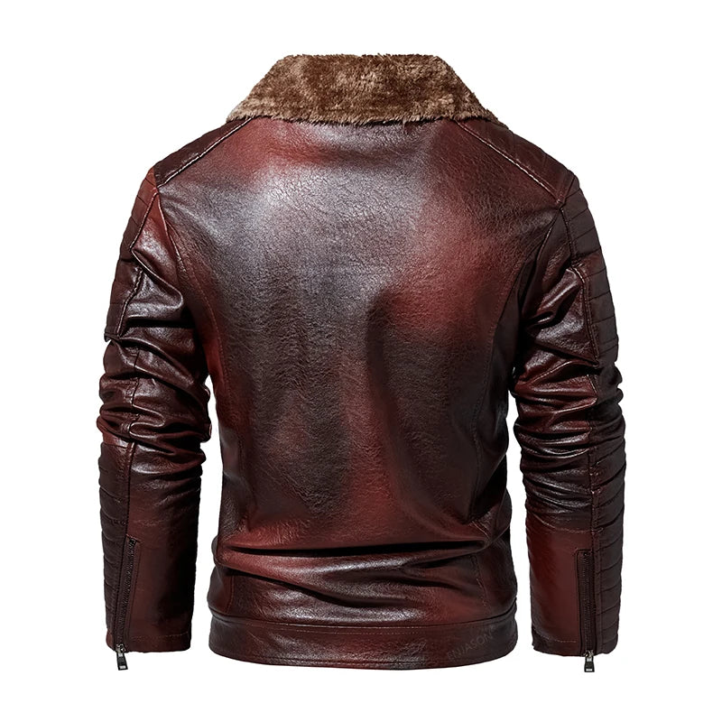 Leather Jacket Men with Fleece