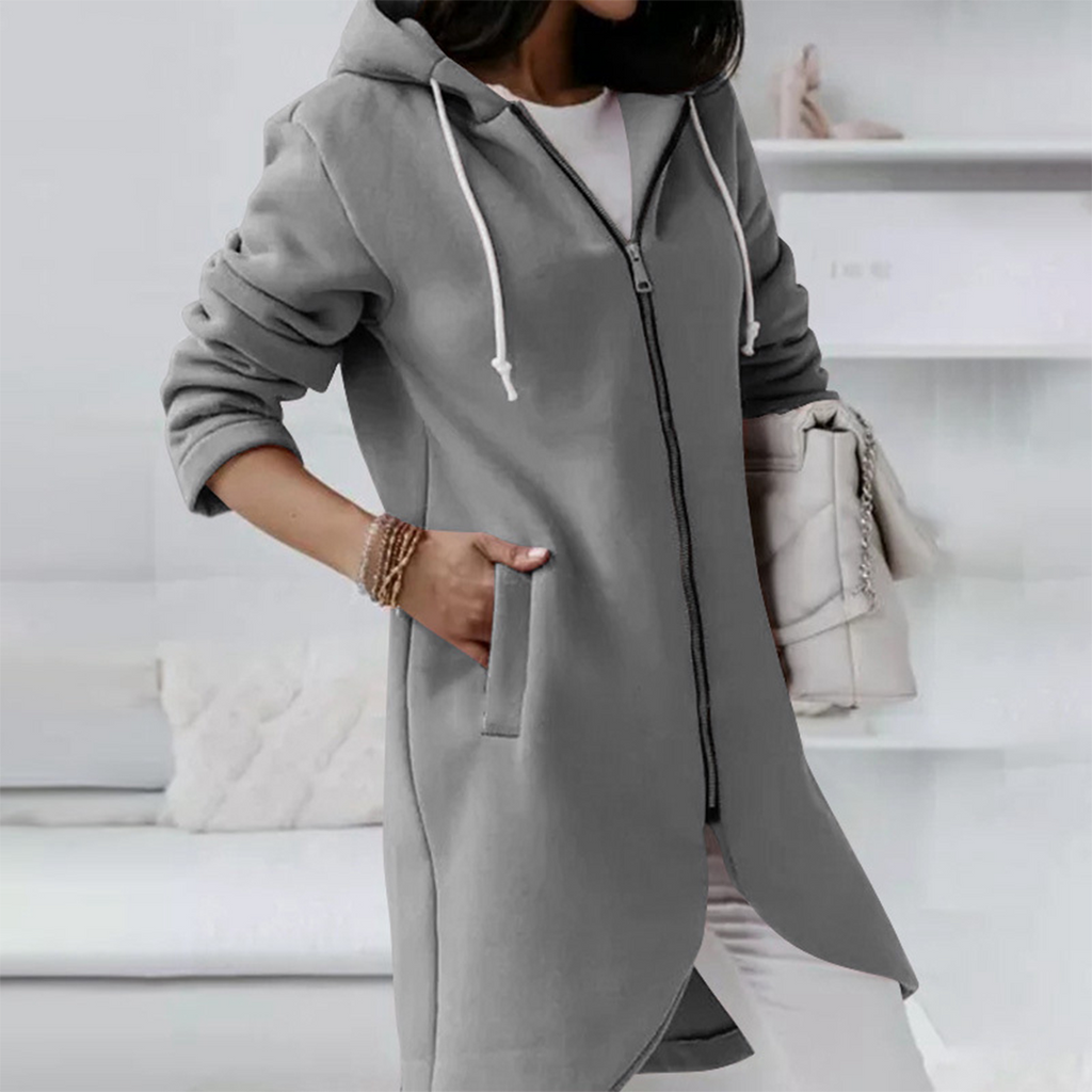 Women's - Long Hoodie - Zip-Up Design - Elegant Casual Layer for Everyday Wear