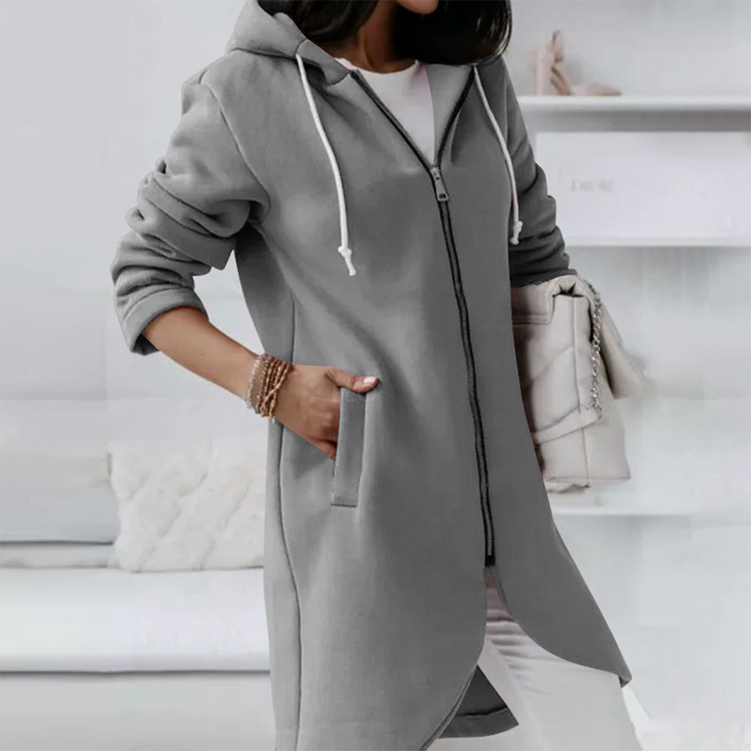 Women's - Long Hoodie - Zip-Up Design - Elegant Casual Layer for Everyday Wear