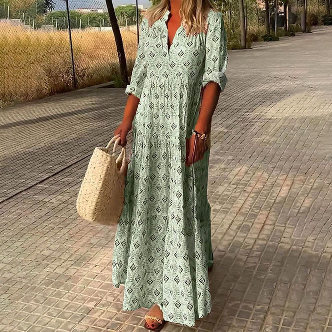 Women's - Elegant Boho Maxi Dress - Flowing Style