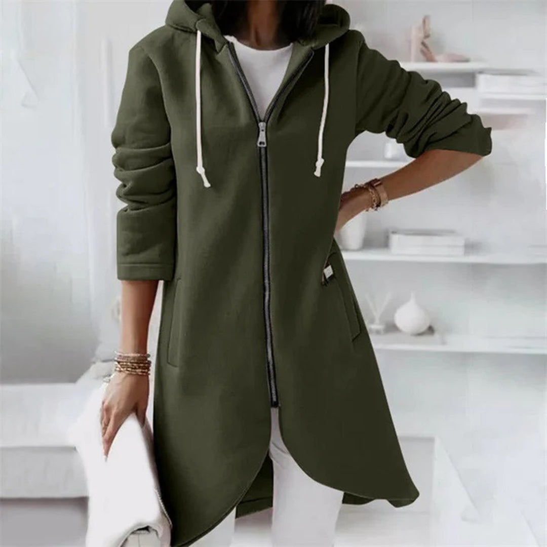 Women's - Long Hoodie - Zip-Up Design - Elegant Casual Layer for Everyday Wear