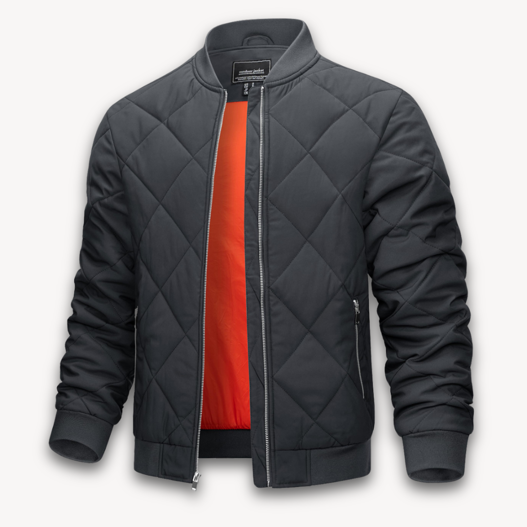 Men's - Lightweight Quilted Bomber Jacket - Stylish Polyester Outerwear for Casual Comfort