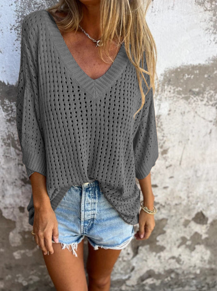 Hollowed-out long-sleeved top