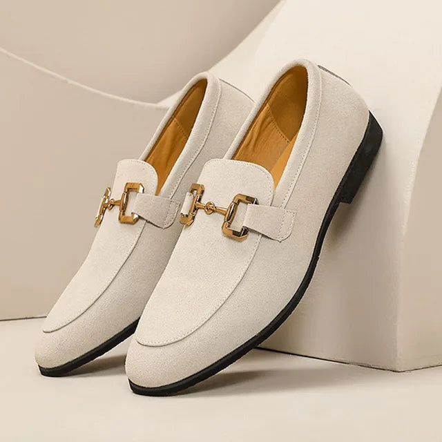 Lorenzo - Suede loafer with metal buckle detail