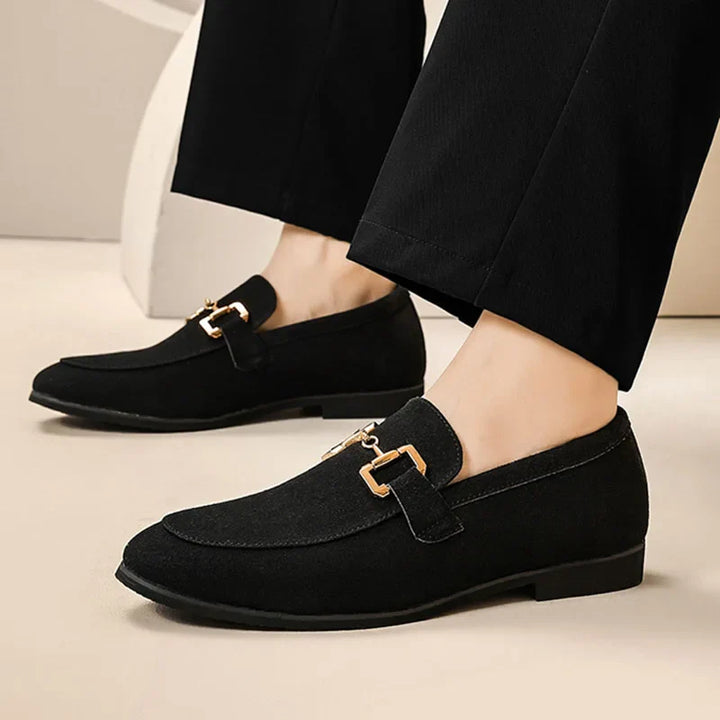 Lorenzo - Suede loafer with metal buckle detail