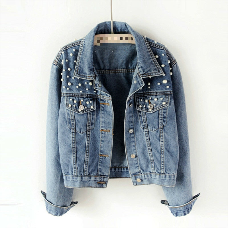 Lina denim jacket - denim favourite with stylish pearl embellishment